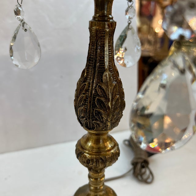 Metal Bronze Crystal and Marble Electrified Tabletop Candelabra Lamp For Sale - Image 7 of 12