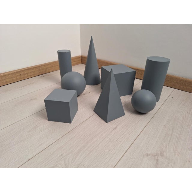 Teal Wooden Geometric-Shape Ornaments in Light Blue Lacquer from Molteni, 1990s, Set of 8 For Sale - Image 8 of 14