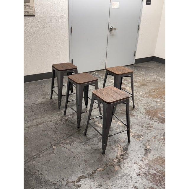 Industrial Style Stacking Counter Stools, Set of Four For Sale In San Francisco - Image 6 of 12