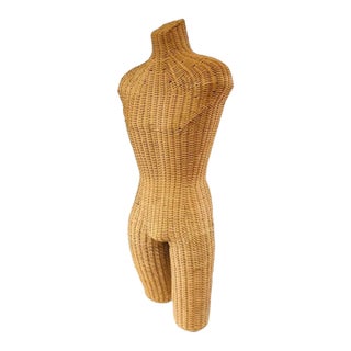 Vintage 1970s Sculptural Wicker Figure | Organic Modern Coastal Rattan For Sale