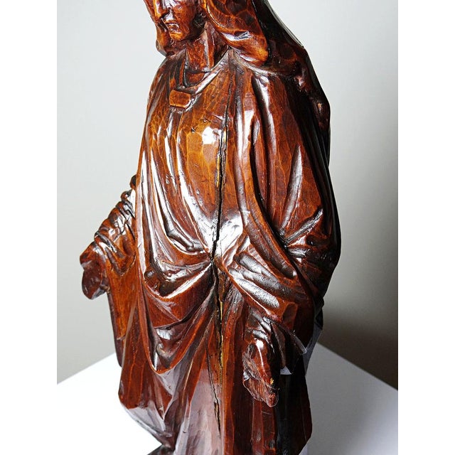 Vintage Religious Sculpture of the Virgin Mary in Carved Wood, 1920s For Sale - Image 11 of 16