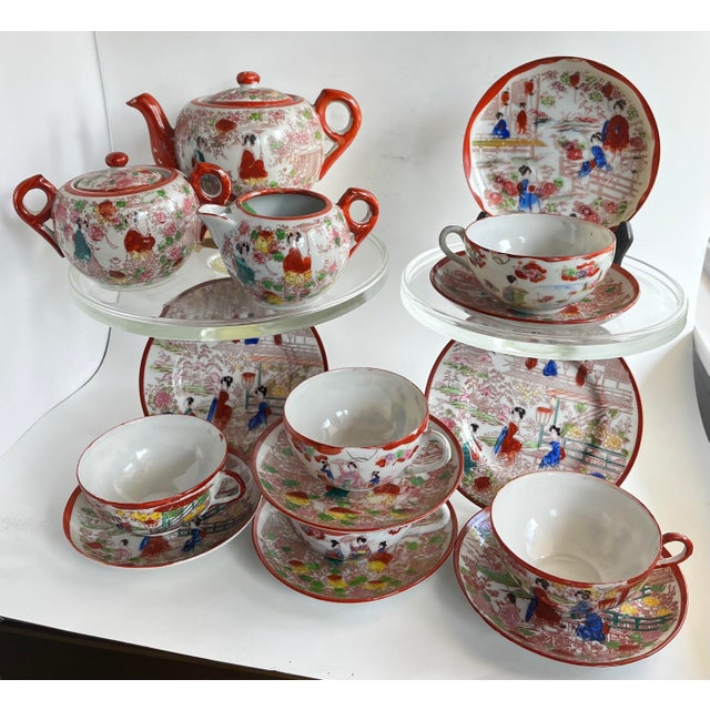 Antique Japanese Kutani Geisha Tea Set 18 Pieces Chairish
