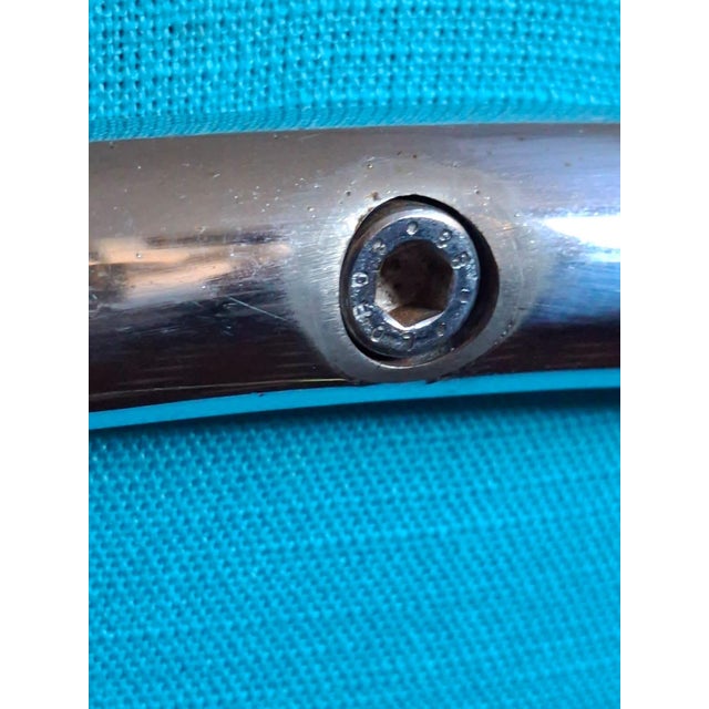 Italian Steel and in Turquoise Cotton Upholstery Armchairs, 1960s, Set of 2 For Sale - Image 3 of 18