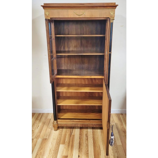 Brown 19th C French Walnut Ebony & Bronze Empire Curio Vitrine Bookcase For Sale - Image 8 of 18