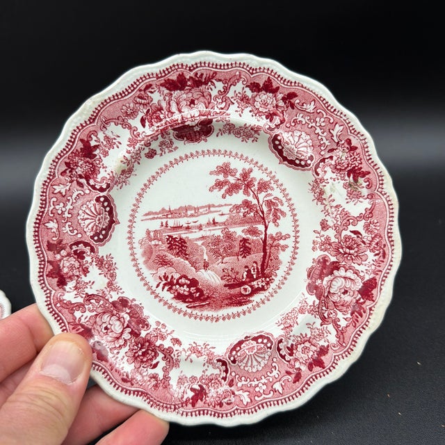 Early 19th Century A Rare Pair of Antique Red Transferware Plates, “New York, Us”, Circa 1830’s For Sale - Image 5 of 12
