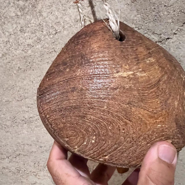 Wood Antique Rustic Cow Bell in Solid Oak, Unattributed, 1930s, Usa For Sale - Image 7 of 13