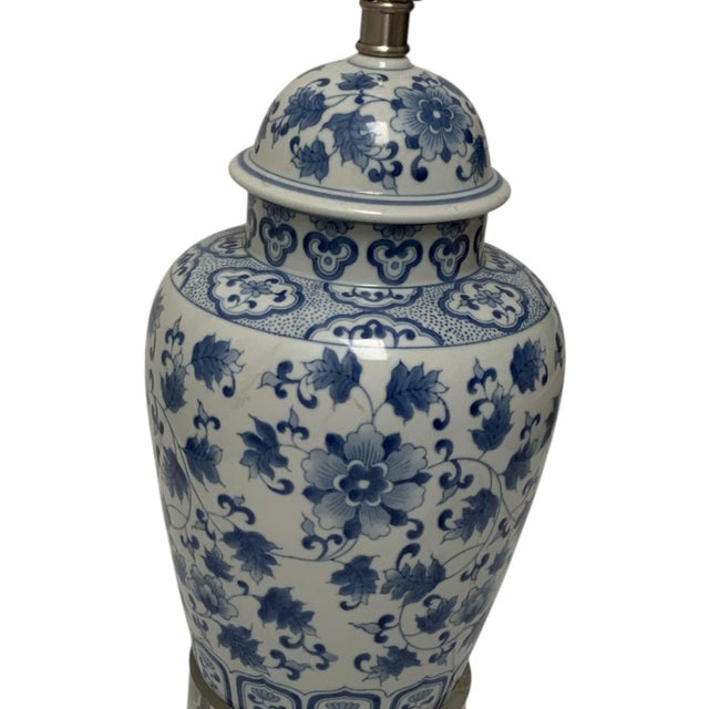 29” Chinoiserie Blue &amp; White Porcelain Ginger Jar Table Lamp Acrylic Base Made in China 2007. Jar Approx. 15" High x...