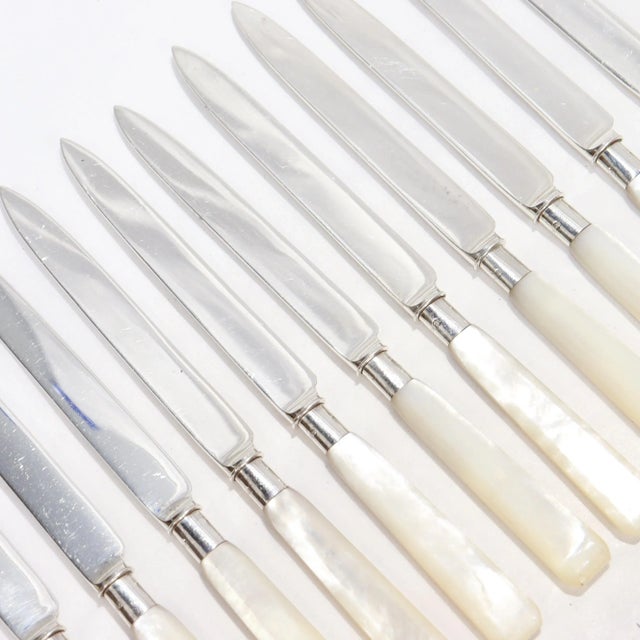 Metal Antique English Sterling Silver & Mother-of-Pearl Cased 24-Piece Dessert Service For Sale - Image 7 of 18