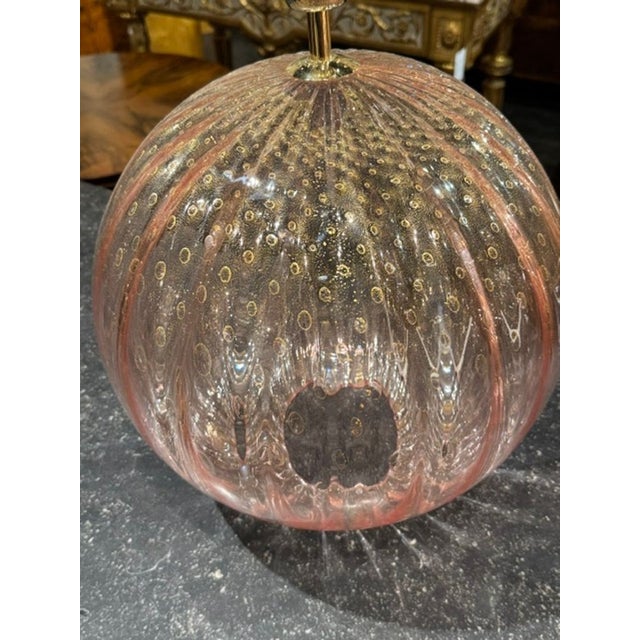 Pair of Large Scale Pink Murano Globe Lamps For Sale - Image 4 of 8