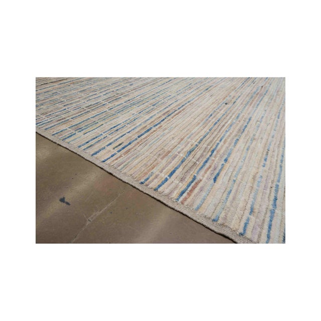 Cream Blue & Cream Modern Wool Rug For Sale - Image 8 of 9