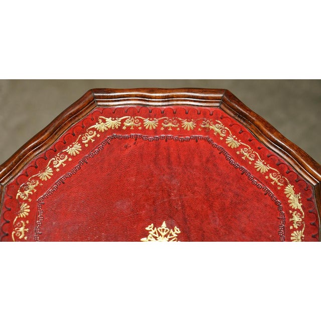 Gold Leaf Embossed Oxblood Leather Tripod Table For Sale - Image 17 of 18
