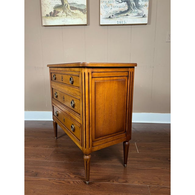 Wood Antique French Commode Chest of Drawers Louis XVI Walnut Brass C1940 For Sale - Image 7 of 18