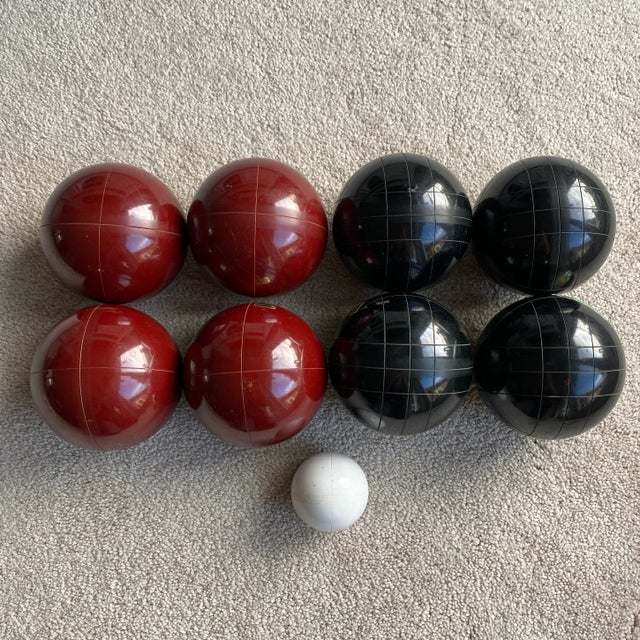 Mid-Century Modern Vintage Italian Bocce Lawn Bowling Set, 9 Pieces For Sale - Image 3 of 12