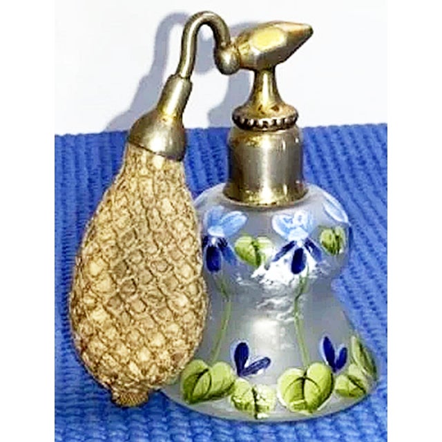 Hand decorated and gilded brass 1920s perfume atomizer with squeeze bulb on a frosted glass bottle-what a decoration to...