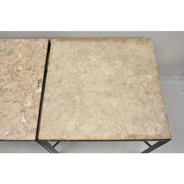 Metal Mid Century Modern Paul McCobb Style Wrought Iron Marble Square Side Table Pair For Sale - Image 7 of 12