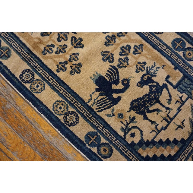 Beige Lovely Tan Camel Background Color With Animals in a Floral Environment Antique Chinese Peking Rug For Sale - Image 8 of 10