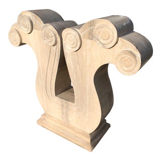 1980s Art Nouveau Carved Travertine Console Table Base For Sale