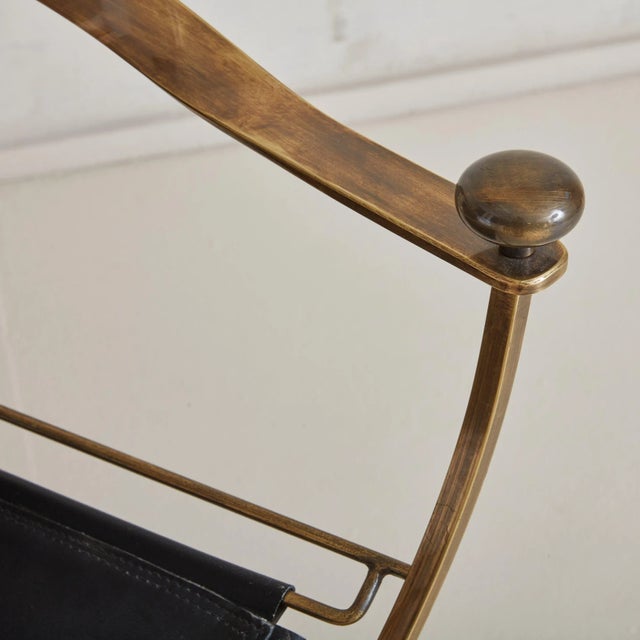 Metal Black Leather + Bronze Pompeii Armchair by Alberto Orlandi, Italy 1980s For Sale - Image 7 of 11