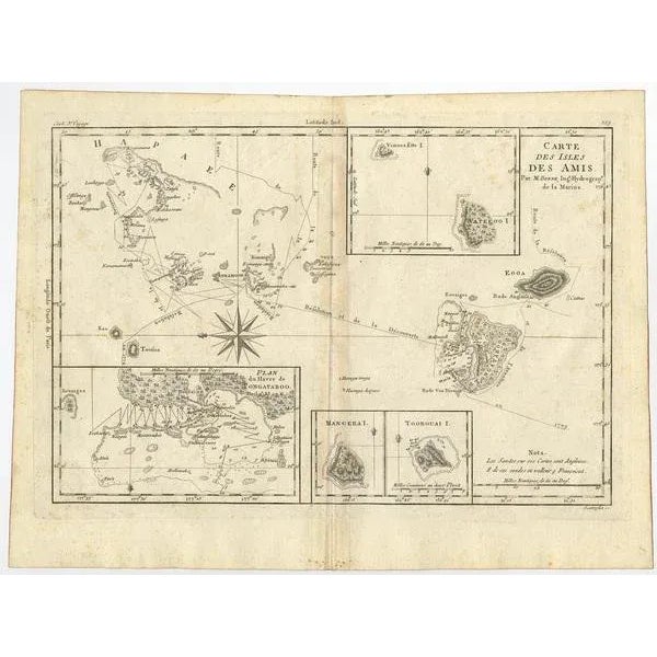 Antique print, titled: 'Carte des Isles des Amis.' Map of the Kingdom of Tonga, also known as the Friendly Islands, and...
