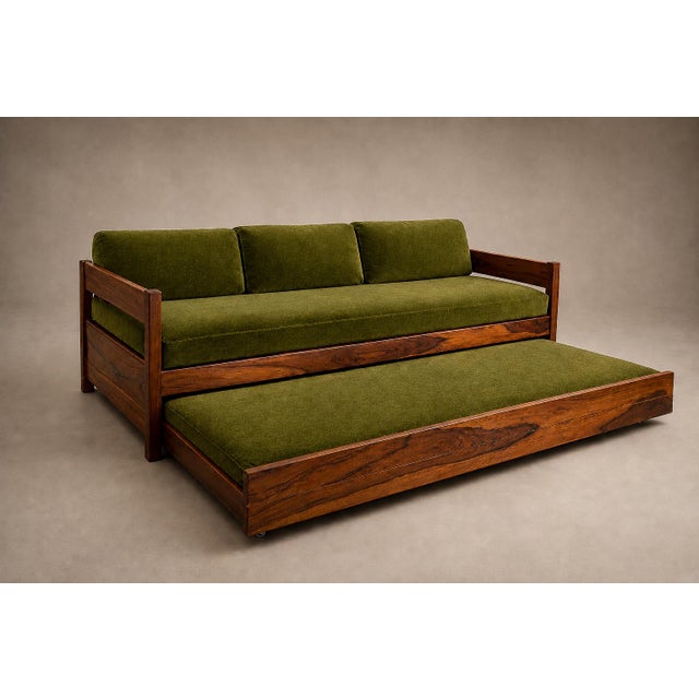 Mid-Century Modern Brazilian Modern Two-in-One Rosewood Sofa & Daybed in Deep Olive Mohair, Celina For Sale - Image 3 of 18