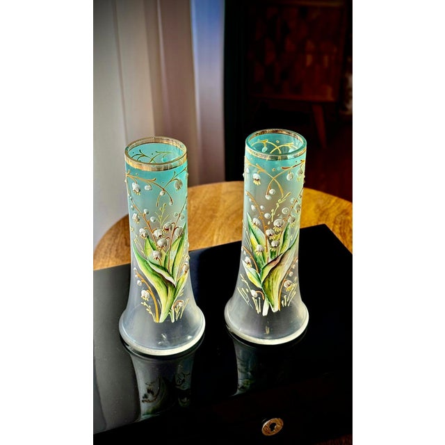 Art Nouveau Satin Glass Lily of the Valley Vases from Legras, 1890s, Set of 2 For Sale - Image 4 of 17