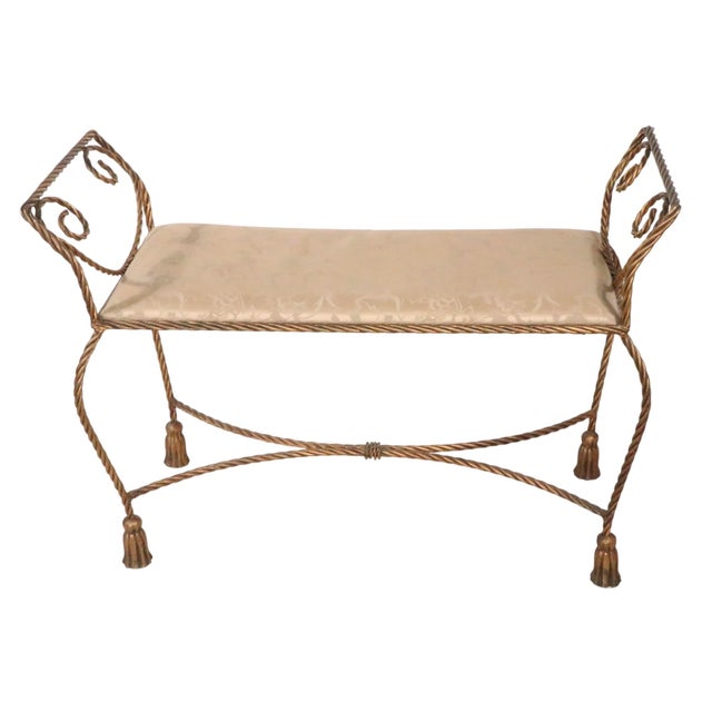French Provincial Gold Finish Metal Tassel Bench Made in Italy C 1950/60's For Sale - Image 3 of 17
