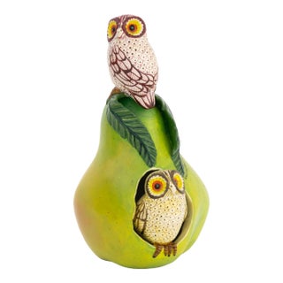 Sergio Bustamante Owls in a Pear Sculpture, 1984 For Sale