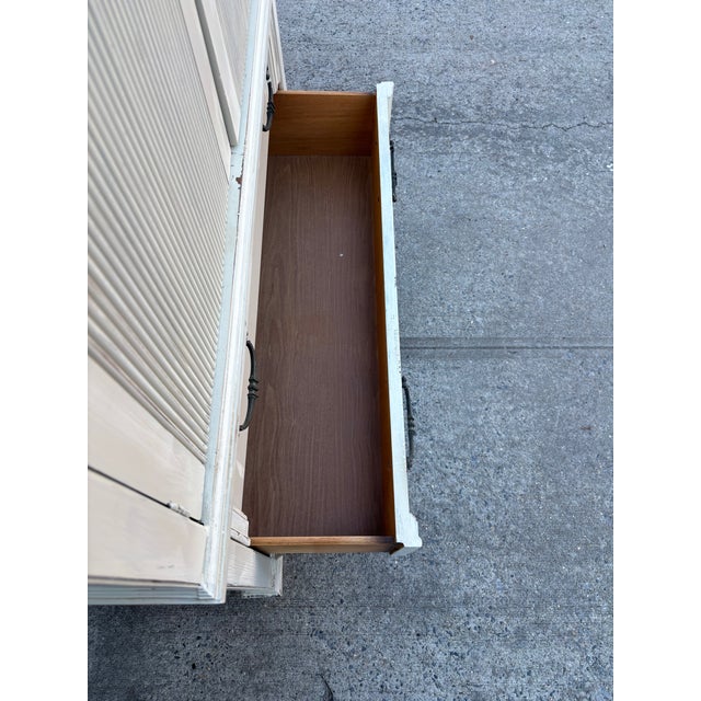 Vintage French Country Cabinet Dresser, Distressed Cream Chest With Cabinet Doors, Cottage Farmhouse Storage Furniture, French Bedroom Chest For Sale - Image 12 of 12