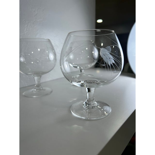 Transparent 1950s Set of 8 Noritake Glasses in a Combination of the Iconic Wheat and Bamboo Patterns, 3 Brandy Glasses,1 Tall Boy, and 4 Wine Glasses For Sale - Image 8 of 8