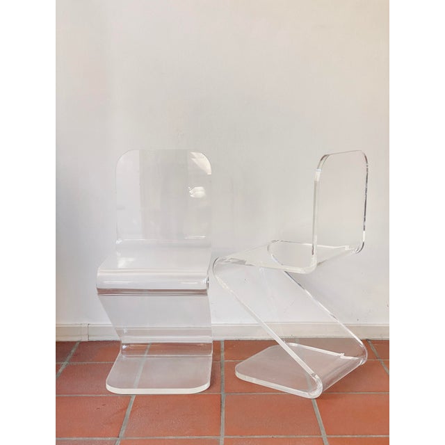 Plastic Acrylic Glass Zig Zag Chairs, Set of 2 For Sale - Image 7 of 18
