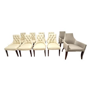 Baker Furniture Thomas Pheasant Ritz Dining Leather Chairs + Two Baker Hostess Chairs - Set of 10 For Sale