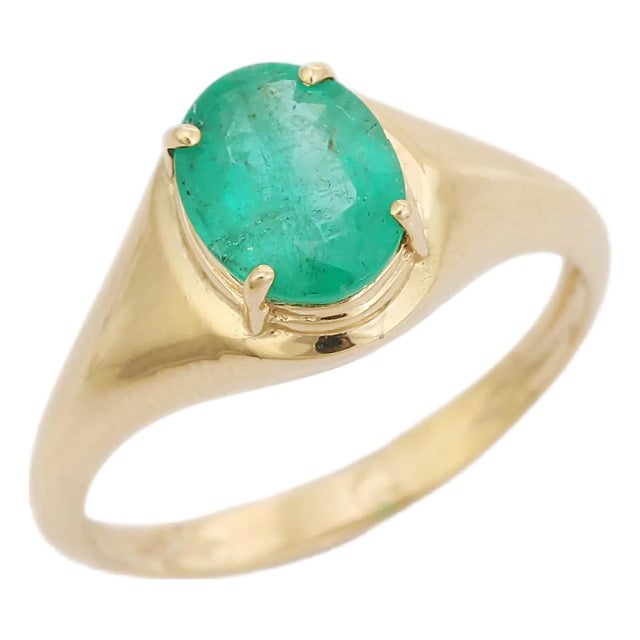 Vintage Style Oval Emerald Chunky Statement Ring Size 6.5 For Sale