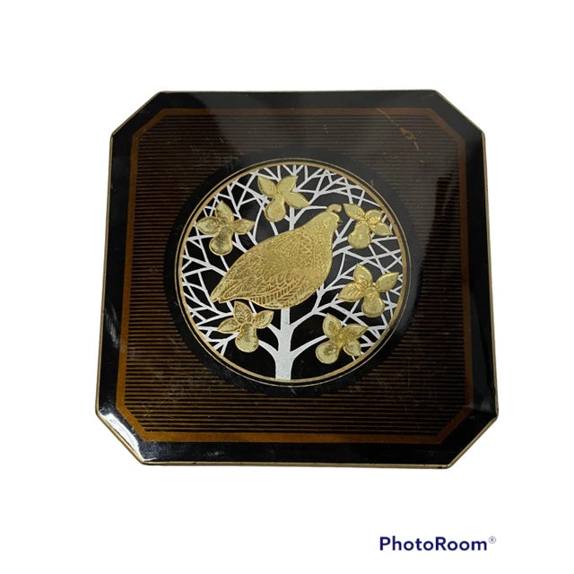 Set of 5 black and gold lacquered Golden Pheasant with gold around the rim of each coaster and only need to be wiped with...