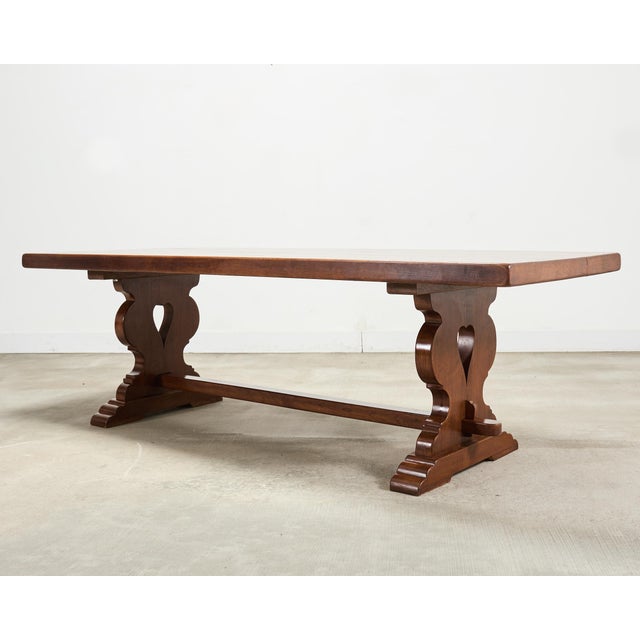 French Provincial Country French Provincial Oak Trestle Farmhouse Dining Table 8 Ft For Sale - Image 3 of 18