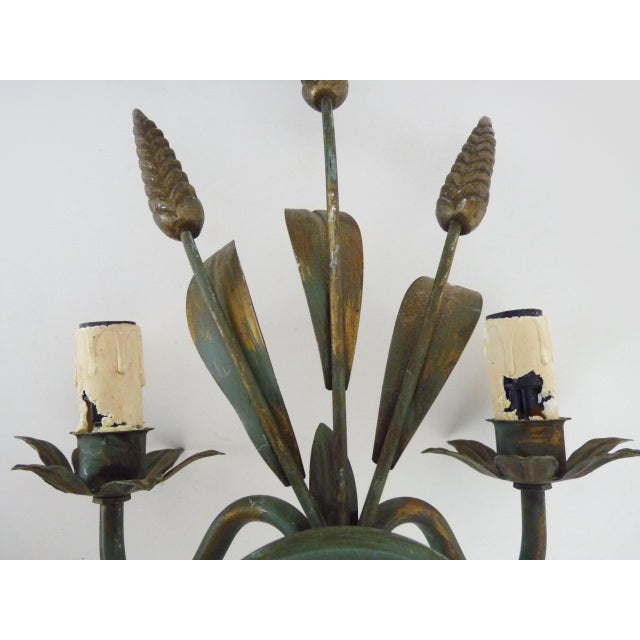 Vintage Wheat Sheaf Wall Sconces in Gold and Green Metal, 1980s, Set of 2 For Sale - Image 6 of 10