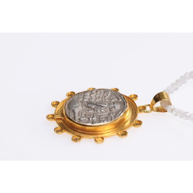 Silver Antique Ancient Greek Owl & Athena Coin Pendant For Sale - Image 8 of 11