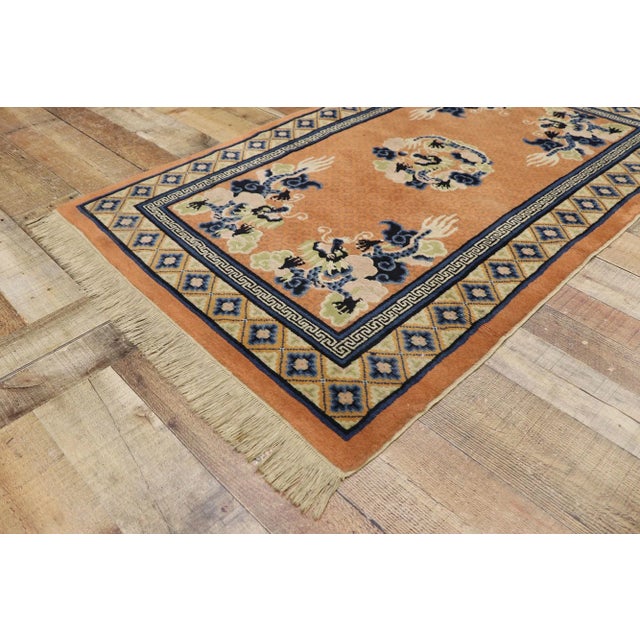 Orange Antique Chinese Five Claw Dragon Pictorial Rug, 03'00 X 05'01 For Sale - Image 8 of 11