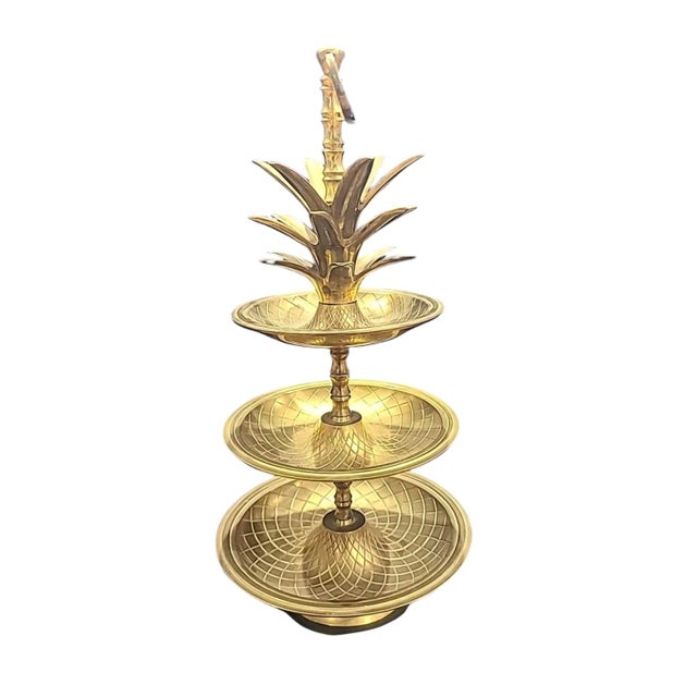 Hollywood Regency Mid 20th Century Hollywood Regency Brass Tiered Pineapple Serving Stand / Tray For Sale - Image 3 of 7