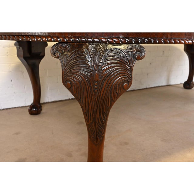 Maitland Smith Monumental English Chippendale Carved Mahogany Extension Dining Table, Newly Refinished For Sale In South Bend - Image 6 of 13