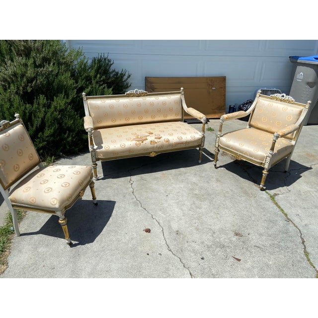 19th Century French Louis XV Style Gold Giltwood 3-Piece Parlor Salon Suite For Sale - Image 12 of 17