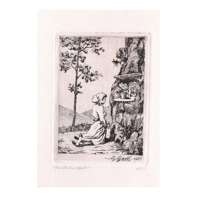 Guglielmo Gatti, Praying, Etching on Paper, 1972 For Sale