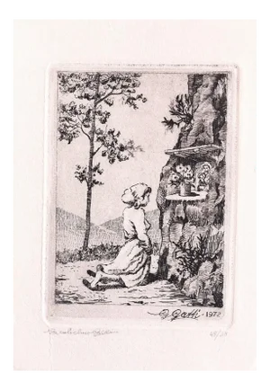 Guglielmo Gatti, Praying, Etching on Paper, 1972