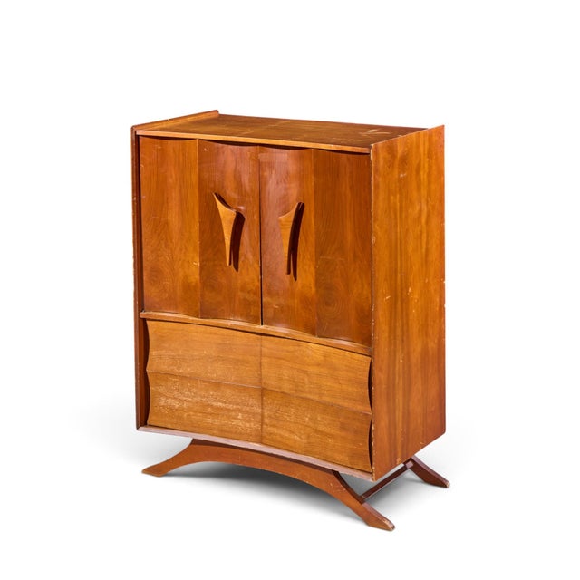 Vladimir Kagan Style Mid Century Walnut Gentlemans Chest Highboy Dresser For Sale - Image 9 of 9