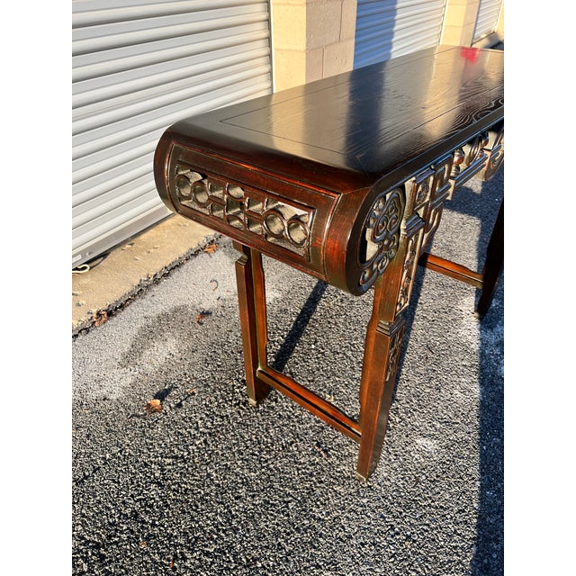 Vintage Ebony Finish Chinoiserie Style Console or Hall Table Circa 1970’s For Sale - Image 6 of 12