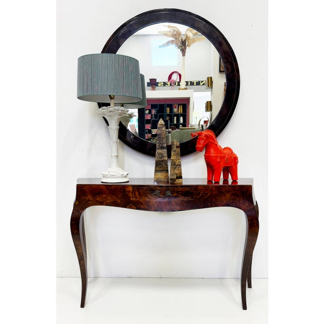 Large Maitland Smith 1980s Tessellated Shell Mirror, Tortoise Shell Finish Offered for sale is a substantial overscale...