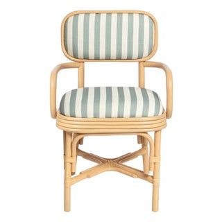 Dorine Striped Performance Linen & Rattan Dining Armchair, Mint Green For Sale