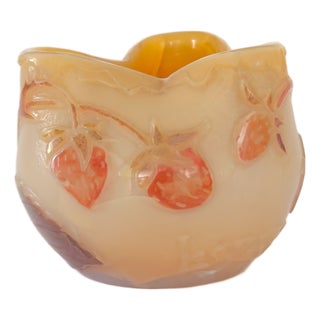 Small Art Nouveau Glass Vase with Strawberries from Legras, 1900s For Sale