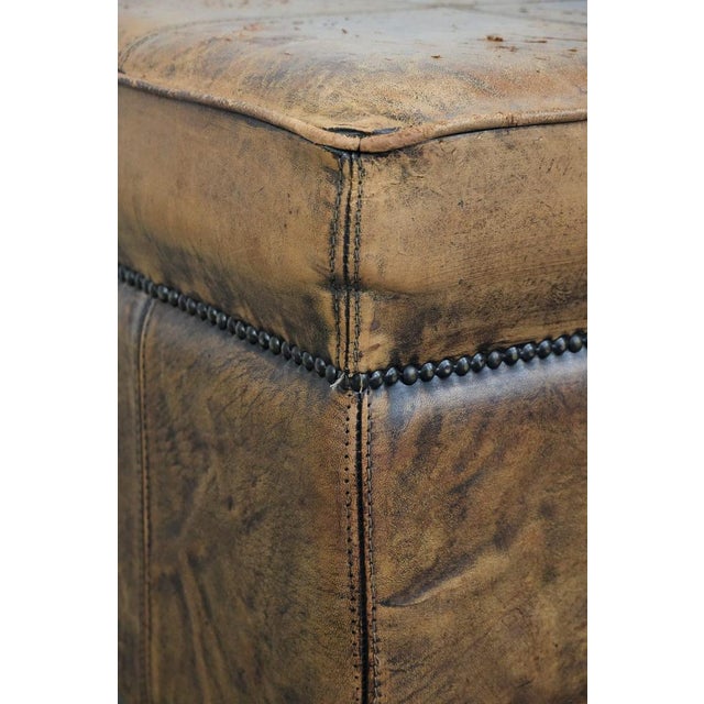 Vintage Square Sheepskin Pouf or Footstool For Sale - Image 9 of 10