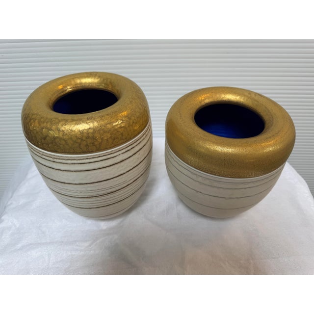 Design Plus Gallery presents a Set of Two Golden Stripe Vases by Caroline Whyman. Caroline Whyman is a Fellow of the Craft...