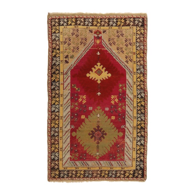 Antique Kirsehir Traditional Red and Beige Wool Rug For Sale